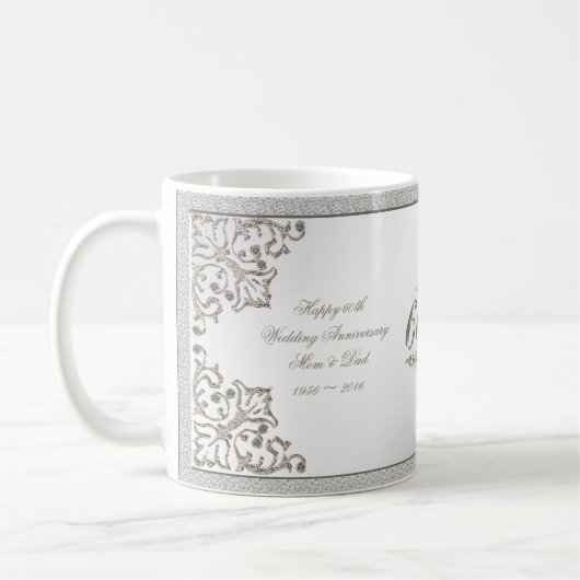 第60ダイヤモンドの結婚記念日のマグはぴかぴか光ります コーヒーマグカップ (左)