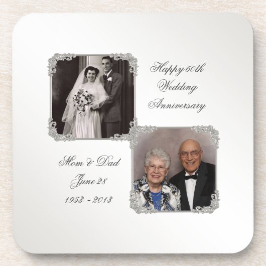 第60ダイヤモンドの結婚記念日の写真のコースター コースター (正面)