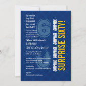 第60モダンな誕生日の青および金ゴールドV003を驚かして下さい 招待状 (正面)