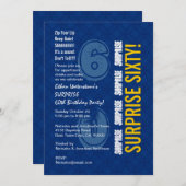 第60モダンな誕生日の青および金ゴールドV003を驚かして下さい 招待状 (正面/裏面)