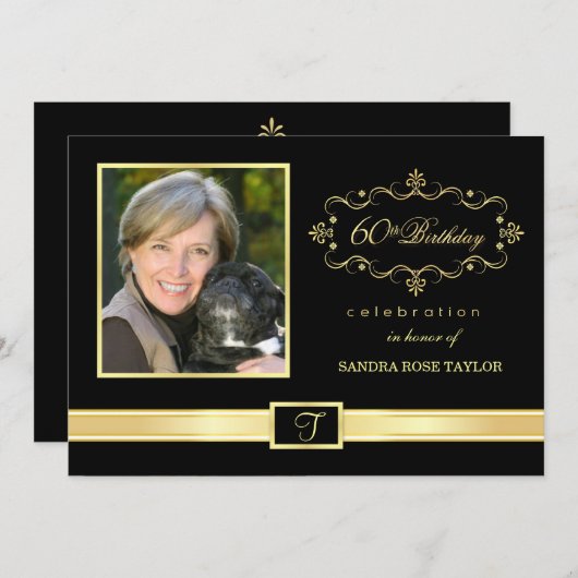 第60写真を持つバースデーパーティ招待状 招待状 (正面/裏面)