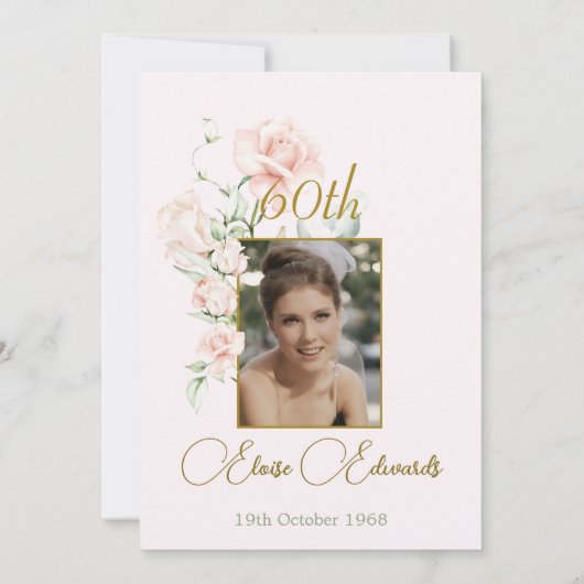 第60回エレガントフローラ赤面ピンクフォト誕生日 招待状 (裏面)