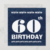 第60回サプライズ誕生日パーティーブルーホワイトテンプレート 招待状 (正面/裏面)