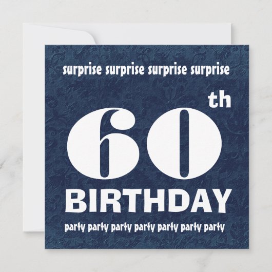 第60回サプライズ誕生日パーティーブルーホワイトテンプレート 招待状 (正面)
