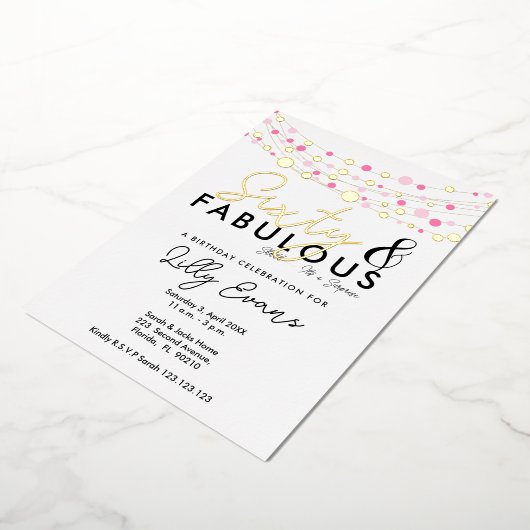 第60回サプライズ誕生日パーティー招エレガント待 箔招待状 (回転した状態)