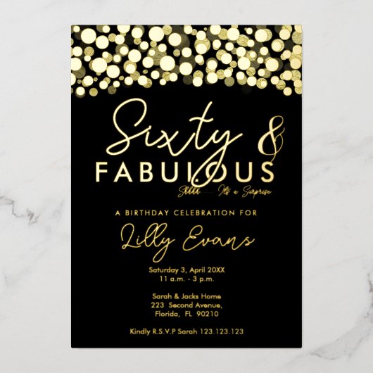 第60回サプライズ誕生日パーティー招エレガント待 箔招待状 (正面)