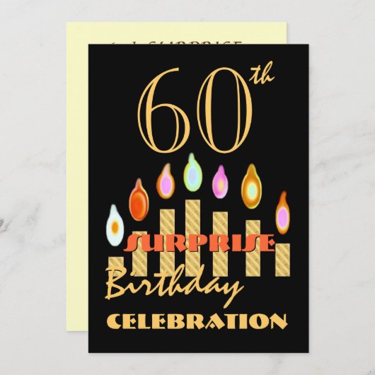 第60回サプライズ誕生日パーティー金ゴールドキャンドル招待状 招待状 (正面/裏面)