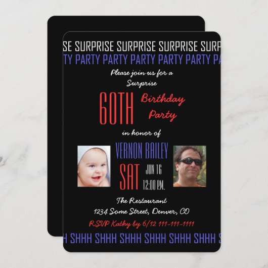 第60回サプライズ誕生日パ男性へーティー写真 招待状 (正面/裏面)