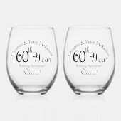 第60回ダイヤモンド結婚のアニバーサリーシグネチャースクリプト ステムなしワイングラス (正面)