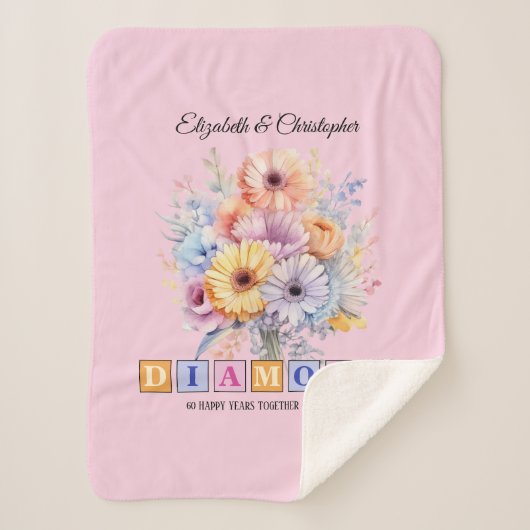 第60回ダイヤモンド記念日ガーベラの花ピンク シェルパブランケット (正面)