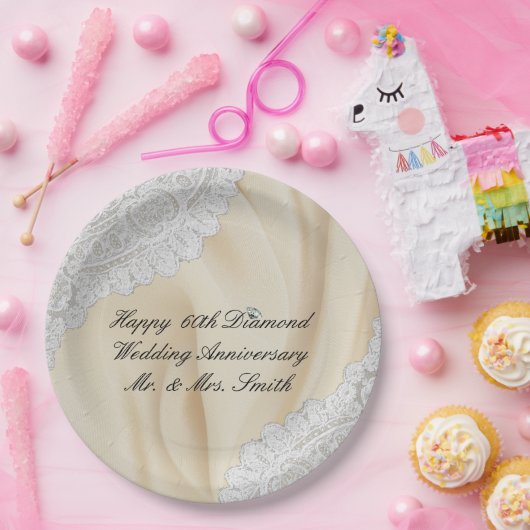 第60回ダイヤ結婚モンド記念サフェイクタン+レース ペーパープレート (パーティー)