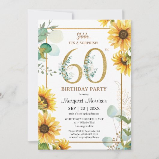 第60回バースデーパーティーひまわりエレガントフローラ 招待状 (正面)