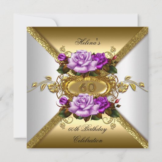 第60回バースデーパーティーエレガントバラ紫金ゴールド 招待状 (正面)