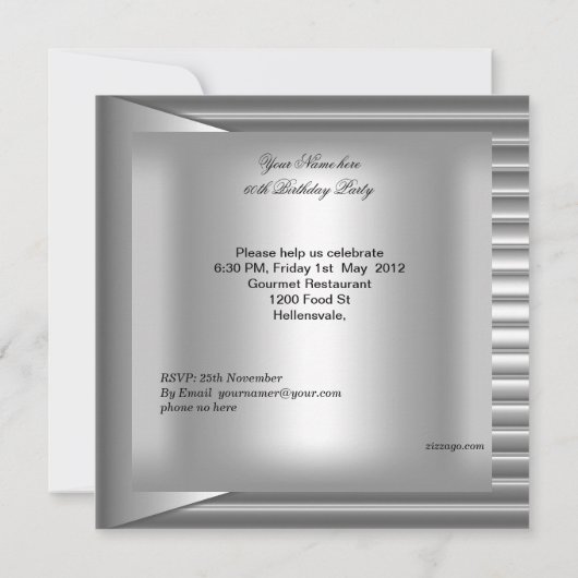 第60回バースデーパーティーエレガントメンズシルバーマン 招待状 (裏面)