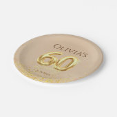 第60回バースデーパーティーエレガント金ゴールド紙プレート ペーパープレート (アングル)