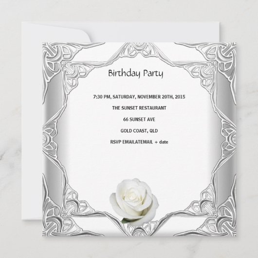 第60回バースデーパーティーシルバーレースホワイトローズ2 招待状 (裏面)