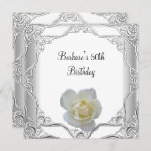 第60回バースデーパーティーシルバーレースホワイトローズ 招待状 (正面/裏面)