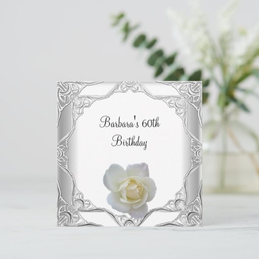 第60回バースデーパーティーシルバーレースホワイトローズ 招待状 (スタンド正面)