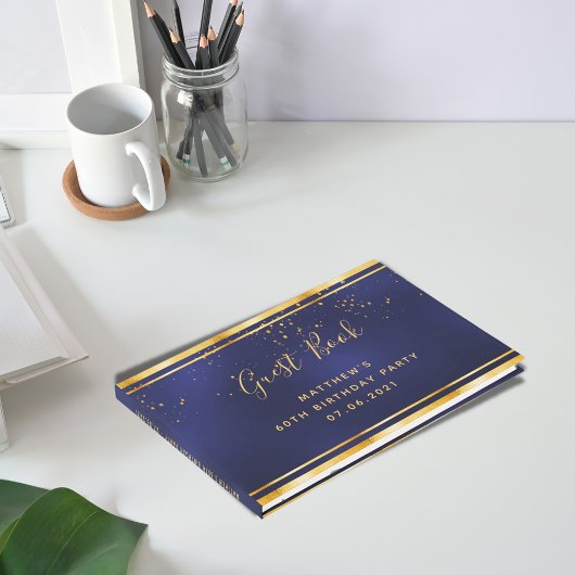 第60回バースデーパーティーダークブルー金ゴールド紙吹雪 ゲストブック