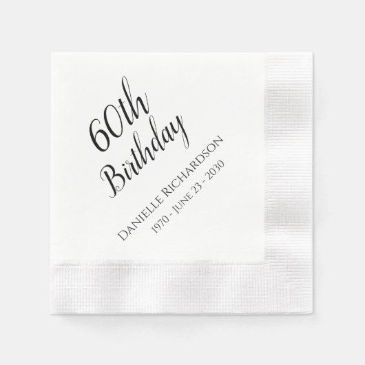 第60回バースデーパーティーパーソナライズされたナプキンス 縁ありカクテルナプキン (正面)