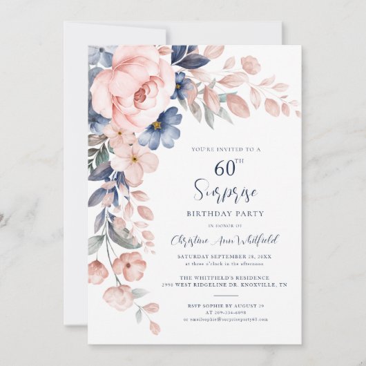 第60回バースデーパーティーピンクフローラ 招待状 (正面)