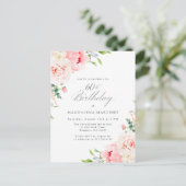 第60回バースデーパーティーフェミニンピンクフローラインビタ インビテーションポストカード (スタンド正面)