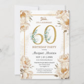 第60回バースデーパーティーホワイトエレガント牡丹フローラ 招待状 (正面)