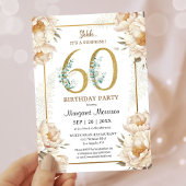 第60回バースデーパーティーホワイトエレガント牡丹フローラ 招待状