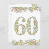 第60回バースデーパーティーレディースフラワーポストカード招待状 インビテーションポストカード (正面/裏面)