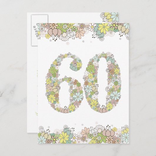第60回バースデーパーティーレディースフラワーポストカード招待状 インビテーションポストカード (正面/裏面)