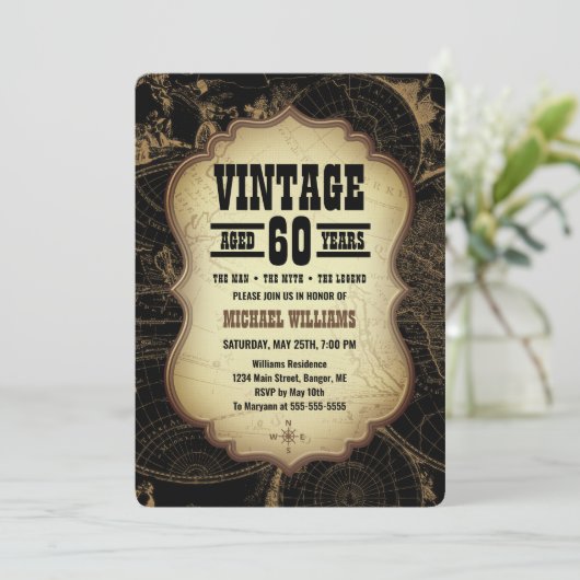 第60回バースデーパーティーヴィンテージテーマ世界地図 招待状 (スタンド正面)
