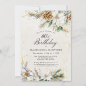 第60回バースデーパーティー冬の白いフローラ緑 招待状 (正面)