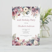 第60回バースデーパーティー招待状ピンクパープル花模様 招待状 (スタンド正面)