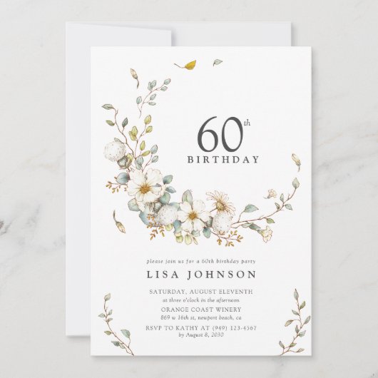 第60回バースデーパーティー水素朴色ワイルドフラワー 招待状 (正面)