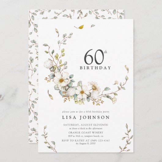 第60回バースデーパーティー水素朴色ワイルドフラワー 招待状 (正面/裏面)