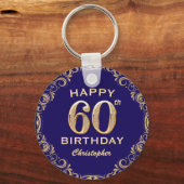 第60回バースデーパーティー海軍ブルーと金ゴールドグリッター キーホルダー (正面)