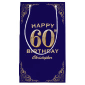 第60回バースデーパーティー海軍ブルーと金ゴールドグリッター スモールペーパーバッグ (正面)