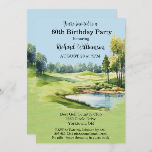 第60回バースデーパーティー男子ゴルフテーマパーティー 招待状 (正面/裏面)