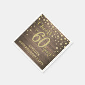 第60回バースデーパーティー素朴ウッドと金ゴールドダイヤモンド スタンダードカクテルナプキン (角)