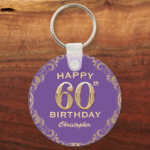 第60回バースデーパーティー紫と金ゴールドグリッター枠 キーホルダー (正面)