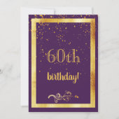 第60回バースデーパーティー紫の金ゴールド エレガント 招待状 (正面)