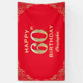 第60回バースデーパーティー赤と金ゴールドグリッター枠 横断幕 (縦)