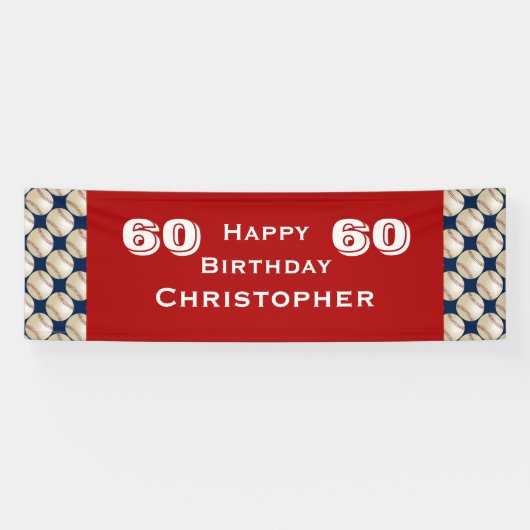 第60回バースデーパーティー野球バナー、大人、赤 横断幕 (横)