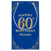 第60回バースデーパーティー青と金ゴールドグリッター枠 スモールペーパーバッグ (裏面)
