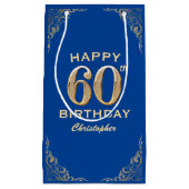 第60回バースデーパーティー青と金ゴールドグリッター枠 スモールペーパーバッグ (正面)