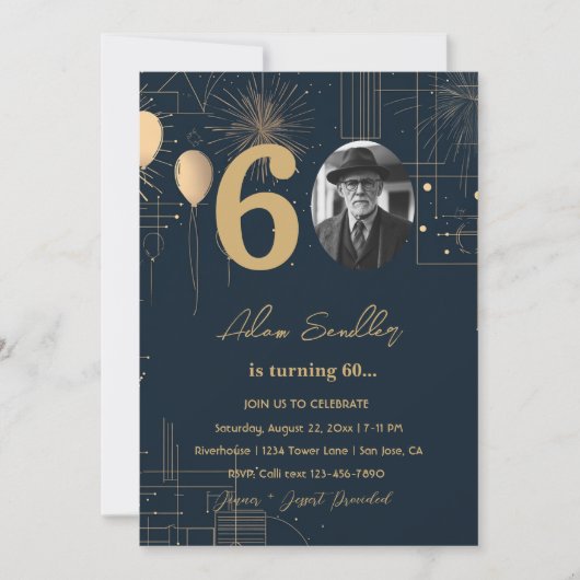 第60回バースデーパーティー風船と花火 招待状 (正面)