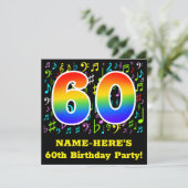 第60回バースデーパーティー:おもしろいミュージックシンボルRainbow 60 招待状 (スタンド正面)
