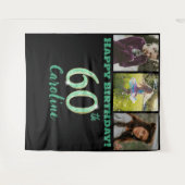 第60回バースデーパーティー、グリーングリッター、3枚の写真 タペストリー (正面(横))