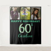 第60回バースデーパーティー、グリーングリッター、3枚の写真 タペストリー (正面)