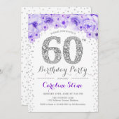 第60回バースデーパーティー – ホワイトシルバーパープル 招待状 (正面/裏面)
